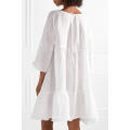 Oversized Tiered Linen White Three Quarter Length Sleeve Mini Summer Dress Manufacture Wholesale Fashion Women Apparel (TA0306D)